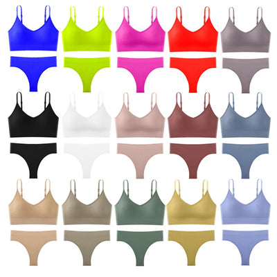 Sexy Bra Set Push Up Crop Tops Seamless Bras G-String Panties Women Beauty Back Brassiere Low Wasit Thong Lingerie Underwear Kit