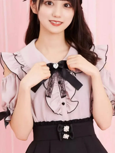 Sweet Lolita Fashion All Match Blouses Women Japanese Summer Y2k Aesthetic Ruffled Bow Shirts Girly Kawaii Patchwork Tops Blusas