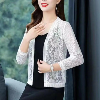 Fashionable Women Summer Lace Cardigan  Sheer M to 4XL Women Short Lace Cardigan  Ladies Summer Top Cover Up