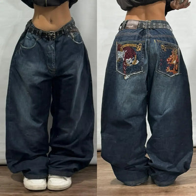 Highquality New Explosion Jeans Female Y2K American Harajuku Retro Washed Loose Street Casual High Waist Pants for Men and Women