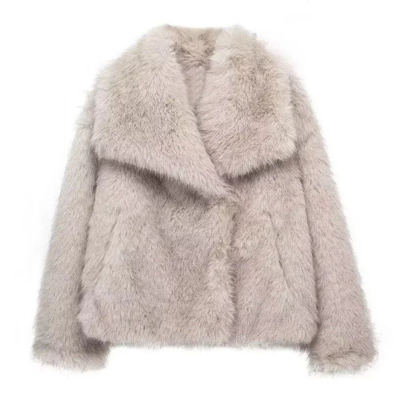 TRAF 2024 Woman Autumn Winter Faux Fur Coat Plush Fluffy Women&