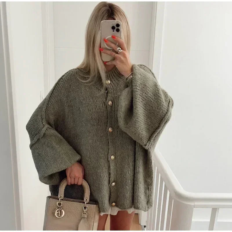 Casual Cardigan Women Sweater Loose Single Breasted O-neck Fashion Sweaters 2024 Autumn Office Female All-match Top Coat