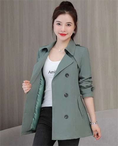 Women's Jacket 2024 New Spring Long Sleeves Stand Collar Casual Windbreaker Female Double-breasted With Belt Outerwear