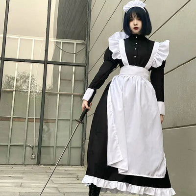 Women Maid Outfit Long Dress Apron Dress Lolita Dresses Men Clothes Unisex Cafe Costume Cosplay Anime Costumes Jujutsu Kaisen