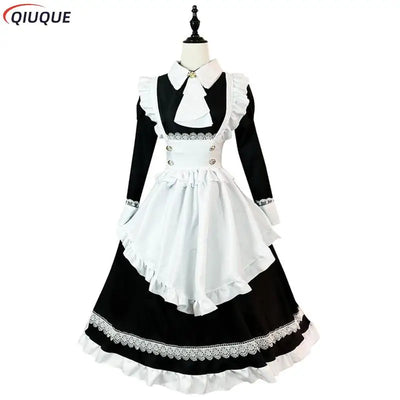 Women Maid Outfit Lolita Dress Cute Kawaii Cafe Costume Black White Men Uniform Long Apron Dress Mucama Cosplay Costume