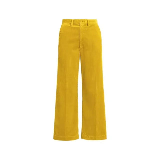 2024 Fall Winter Women Korean Streetwear Style Golden Baggy Yellow Corduroy Pants Office Wear to Work Trousers Fashion Clothes