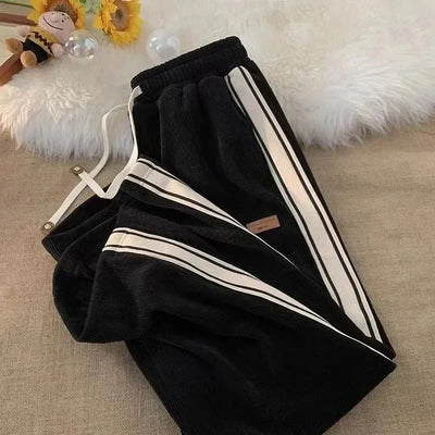 2024 Corduroy Striped Sweatpants Women Streetwear Thick Wide Leg Pants Y2K Harajuku High Waist Joggers Korean Baggy Trousers