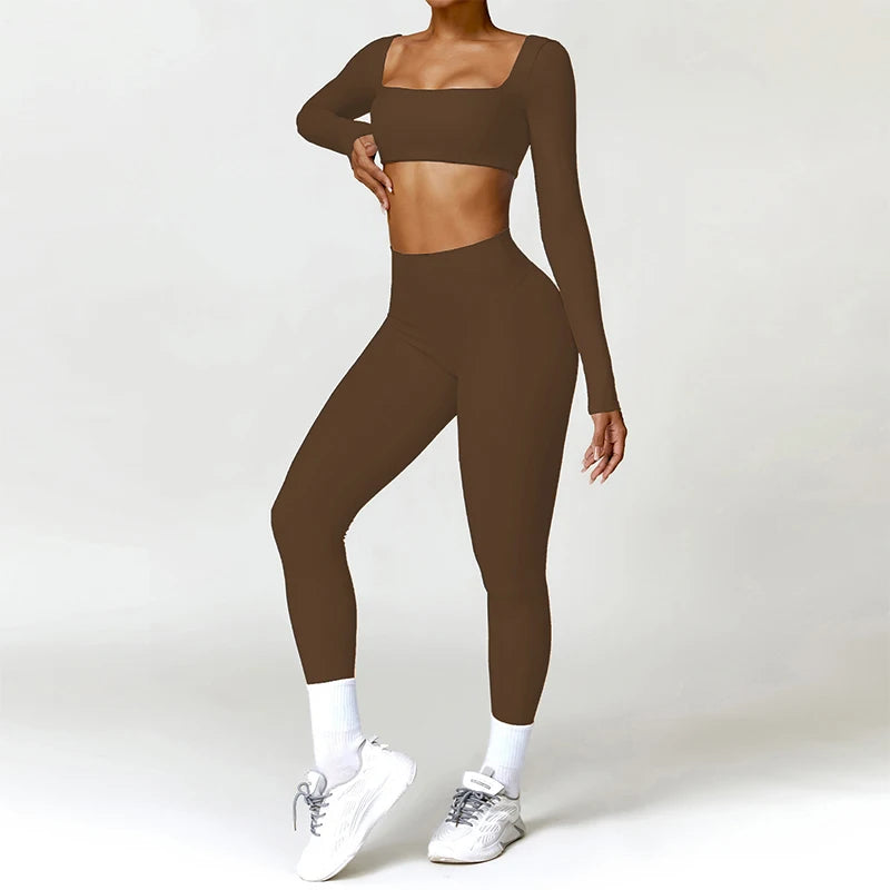 2PCS Yoga Suit Sports Set Women Quick-Drying Gym Set Women Tracksuit Running Workout Long Sleeve Sports Shirt Yoga Clothing