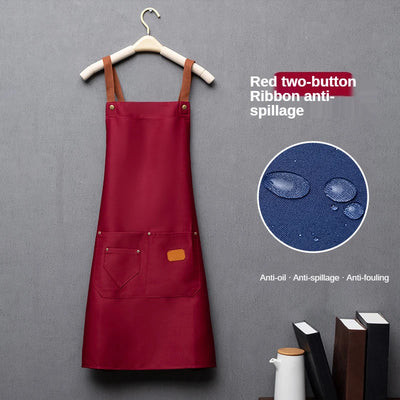 Customized Embroidery Print Logo Signature Waterproof Kitchen Aprons Home Chef Baking Clothes With Pockets Adult Bib Waist Bag