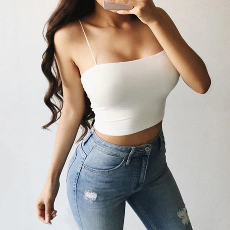 Women Summer Fashion Tanks Tops Sexy Vest Sleeveless Cotton Straps Camis Fitness Bustier Crop Top Seamless Tees Black White Tops