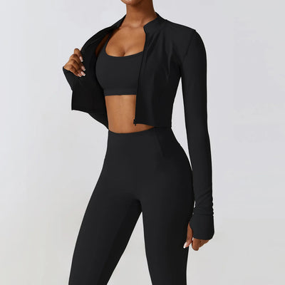 Sportswear Yoga Set Women's Workout Clothes Athletic Wear Sports Gym Legging Seamless Fitness Bra Crop Top Long Sleeve Yoga Suit