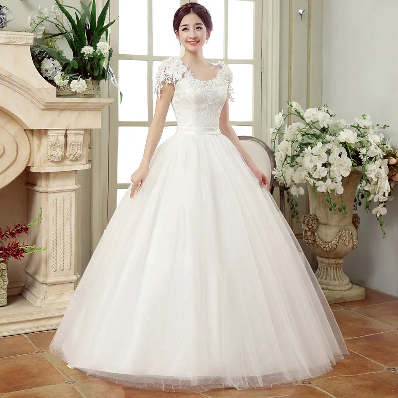 New Plus Size Wedding Dress Slimming Floor-length Back Strap Lace Flower Wedding Dresses for Women White Dress Vestidos De Novia