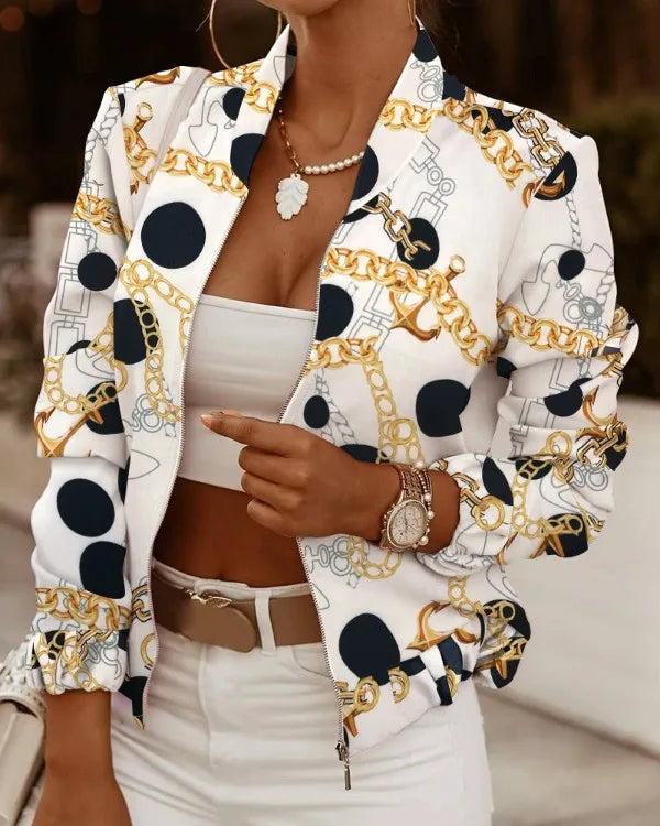 Women Autumn Retro Floral Print Jackets Spring Summer Long Sleeve Zipper Print Jacket Casual Pocket Slim Female Bomber Outwears