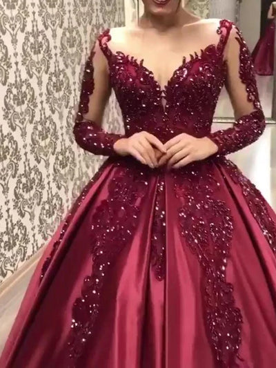 Wedding Dress Women V Neck Sexy Sequin Floral Floor Length A Line Dresses Full Sleeve High Waist Elegant Gown Vestidos