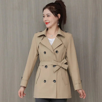 Women's Jacket 2024 New Spring Long Sleeves Stand Collar Casual Windbreaker Female Double-breasted With Belt Outerwear