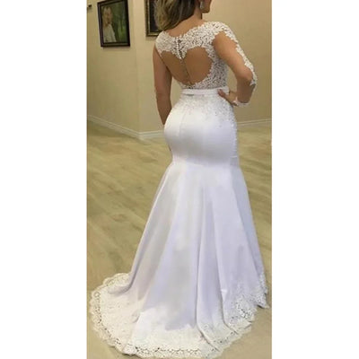 Elegant O-Neck Mermaid Wedding Dresses with Lace Appliques and Long Sleeves Customized