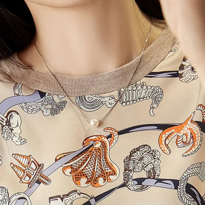 2024 Spring Autumn New Fashion Printing Round Neck Long Sleeve Knitting Pullovers Women Elegant Korean Style All-match Tops