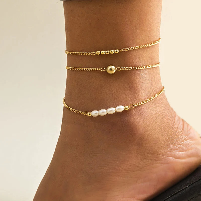 Hot Multi-layer Bracelet Long Pearl Chain Pendant Anklet Sandals Barefoot Beach Foot Bridal Jewelry Wholesale J19