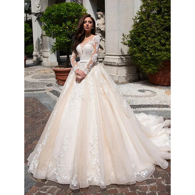 Romantic Beading Long Sleeve Mermaid Wedding Dress Gorgeous Appliques Detachable Train Trumpet Bridal Gown Customized