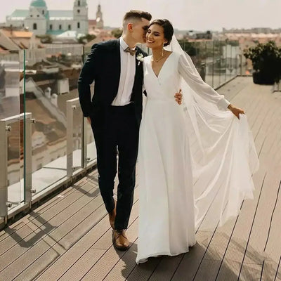 Wedding Dress V-neck Chiffon Boho Wedding Dress A-LINE Floor-Length Wedding Dresses for Women customized