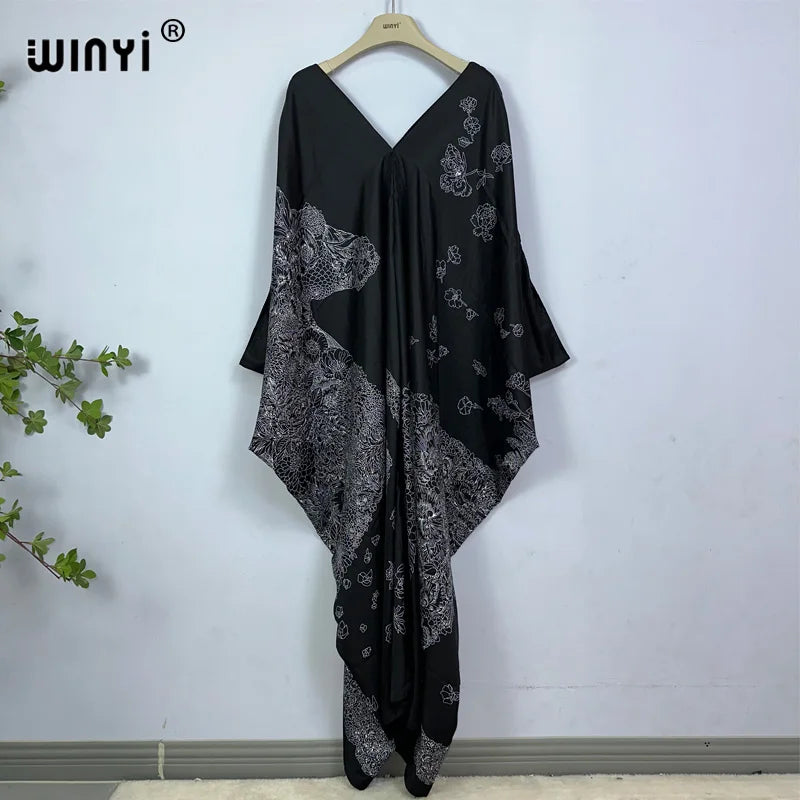 2023 Print Caftans for Women NEW fashion Beachwear WINYI Maxi robes beach V-neck Bohemian long dress Middle East Casual kaftan