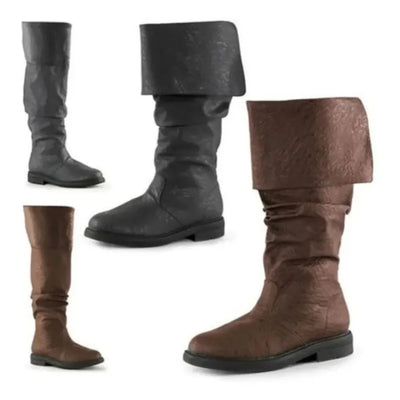 Men's Women's Medieval Shoes Knee High Boots Flat Men's Boots Retro Cowboy  Faux Leather Black Brown Cosplay Boots