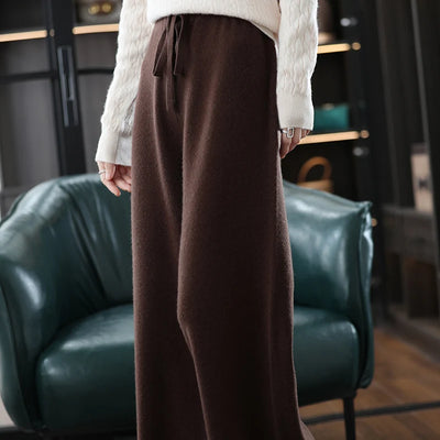 2023 New Woman's Pants Cashmere Trousers Casual Loose Wild Wool Pants Autumn And Winter Knitted Elastic Warm Daks Slack Britches