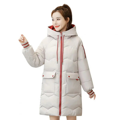 2023 New Women Long Down Cotton Jacket Korean Loose Cotton Coat Winter Thicken Warm Women Parkas Winter Female Hooded Coat