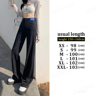 Summer Lyocell Jeans Women Blue Black High Waisted  Straight Wide Leg Denim Y2k Pants Streetwear Loose Casual Female Clothing