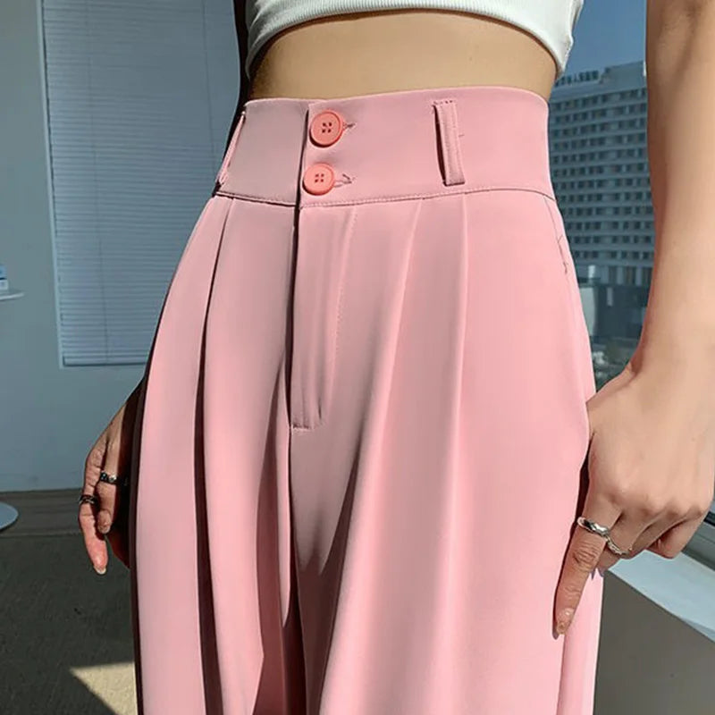 High Waist Wide Leg Pants for Women New Loose Straight Coffee Trousers Autumn Double Buttons Casual Suit Pants Female