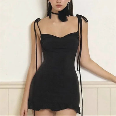 Summer Sexy Mini Dress Women Sleeveless Streetwear Strap Backless Bodycon Folds Split Dress Party Club Elegant A-LINE Dresses