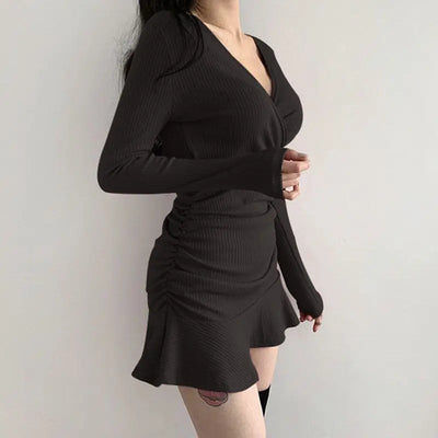 2024 New V Neck Polyester Dress Woman Summer Fashion Long Sleeve Dress Women's Dress Loose Korean Style Women Shirts