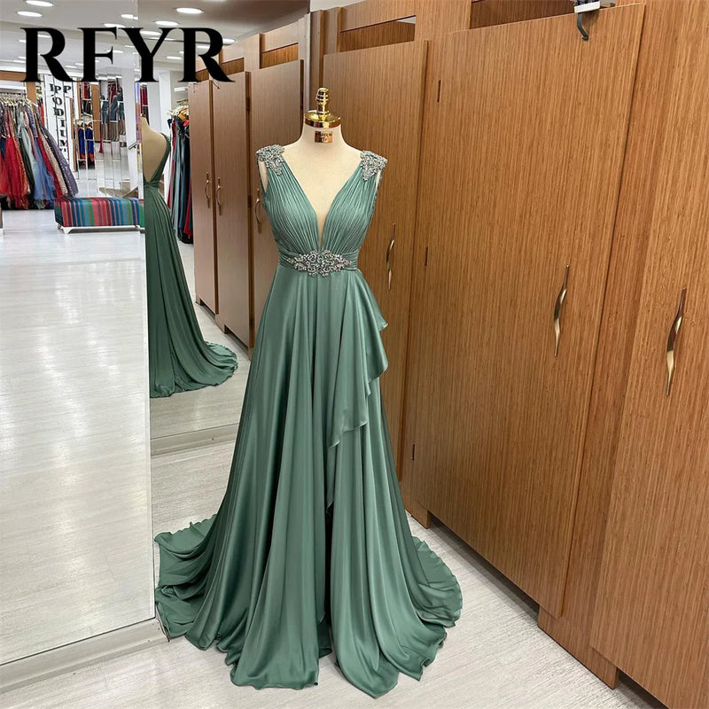 RFYR Tank Elegant Sexy Wedding Party Dress V Neck Sequin Celebrity Dresses Soft Chiffion Special Occasion Dress Customized