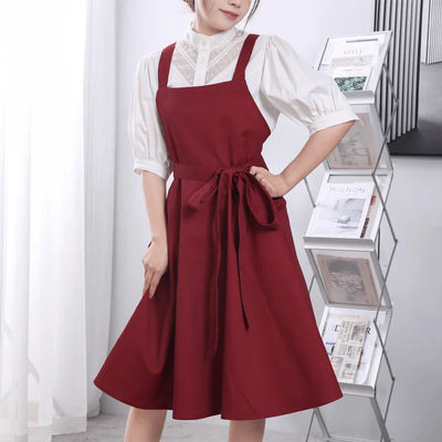 Household Restaurant Kitchen Florist Apron Dress Women With Pocket Beauty Service Work Overalls Gardening Coffee Baking Pinafore