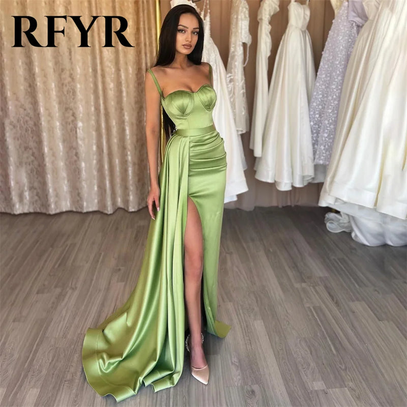 RFYR Green Stain Elegant Wedding Party Dress Sweetheart Spaghetti Strap Celebrity Dresses Special Occasion Dress Customized