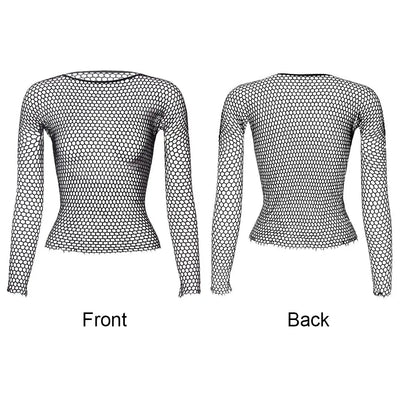 Women Long Sleeve Tops Mesh Nightwear Night Dress Bodystocking Sexy Lingerie Hollow Out Fishnet