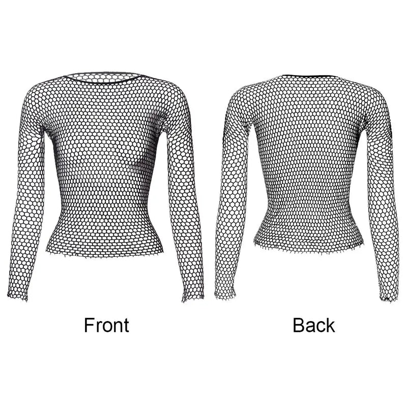 Women Long Sleeve Tops Mesh Nightwear Night Dress Bodystocking Sexy Lingerie Hollow Out Fishnet