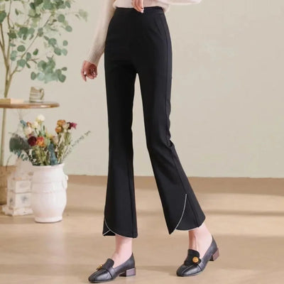 Office Lady Simplicity Spring Summer Thin Elegant Trend Casual Flare Fashion Slim Solid Pants Elastic Waist New Women's Clothing