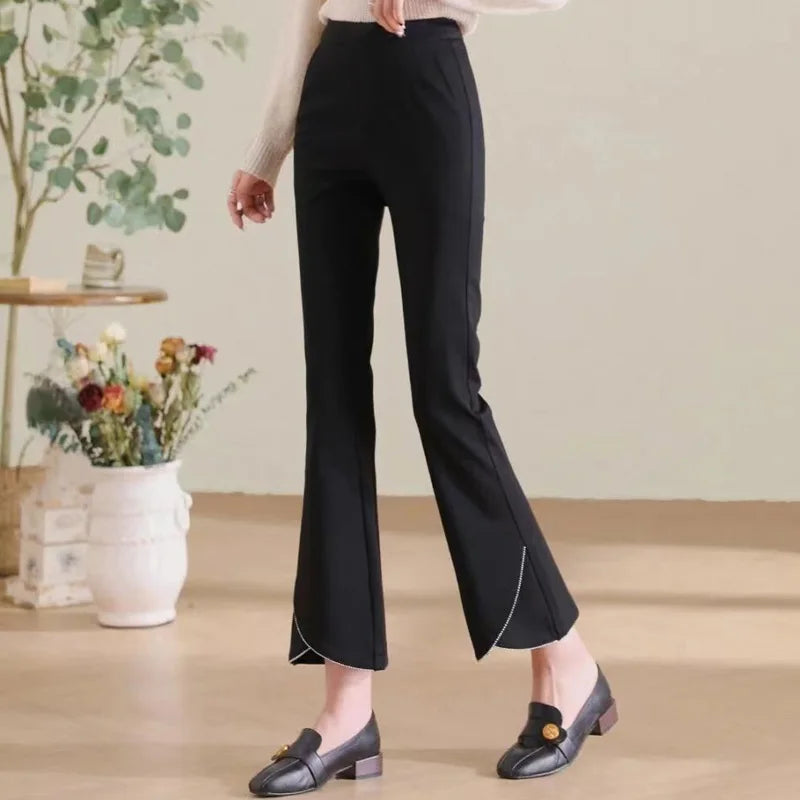 Office Lady Simplicity Spring Summer Thin Elegant Trend Casual Flare Fashion Slim Solid Pants Elastic Waist New Women&