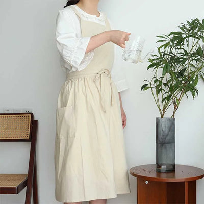 Long Pleated Waterproof Cotton Kitchen Apron for Salon Beauty Women's Anti-dirty Cooking Baking Pinafore Cleaning Work Clothes