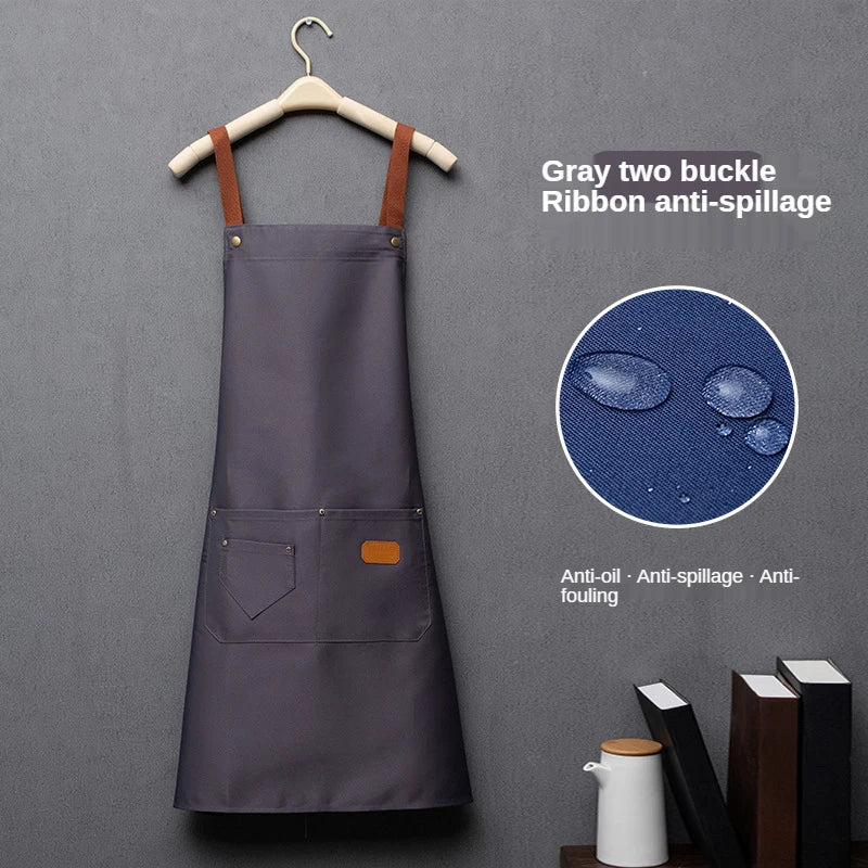 Customized Embroidery Print Logo Signature Waterproof Kitchen Aprons Home Chef Baking Clothes With Pockets Adult Bib Waist Bag