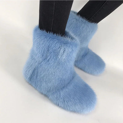 Women's Winter Snow Boots Outdoor Luxury Furry Non-Slip Women Winter Shoes Woman Mink Fur Warm Platfrom Shoes New Fashion Bottes