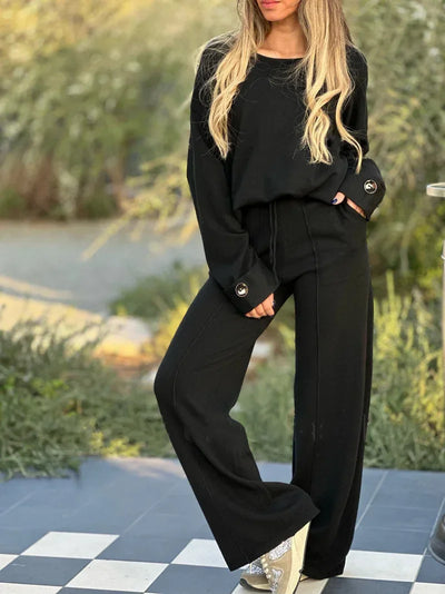 Womens Sets New Fashion Casual Suit Solid Color Long-sleeved Suit Wide-leg Pants Trousers Two-piece Sets for Women