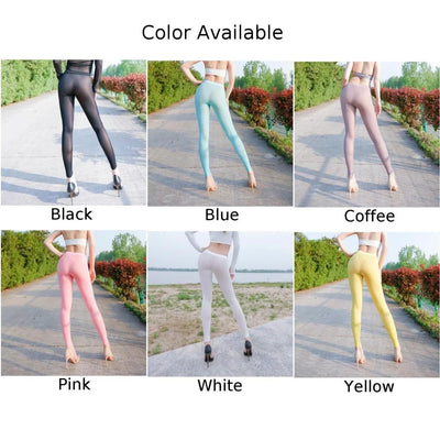 Sexy Women's Silky Transparent Leggings Solid Candy Color High Elastic Sheer Ultra-Thin Skinny Trousers Leggings Female Clothing