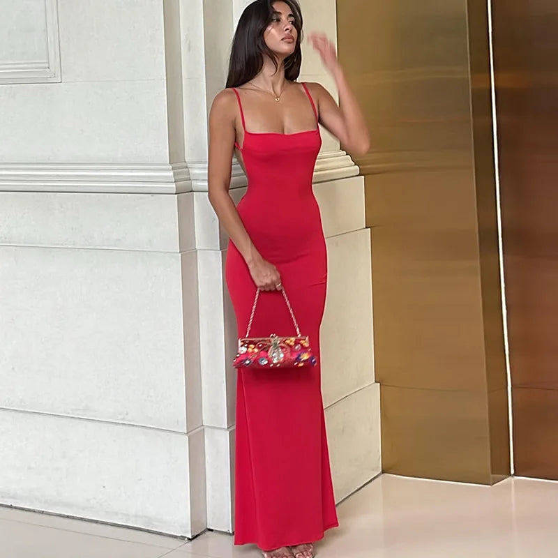 CAKULO 2024 Spring Solid Sleeveless Backless Elegant Sexy Bodycon Y2K Maxi Prom Dress Women Clothes Birthday Party Casual Y2K