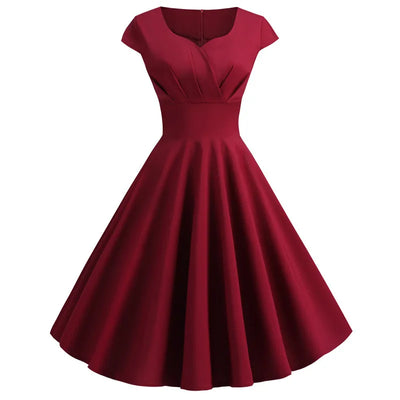 Pink Summer Dress Women V Neck Vintage Robe Elegant Retro pin up Party Office Midi Dresses