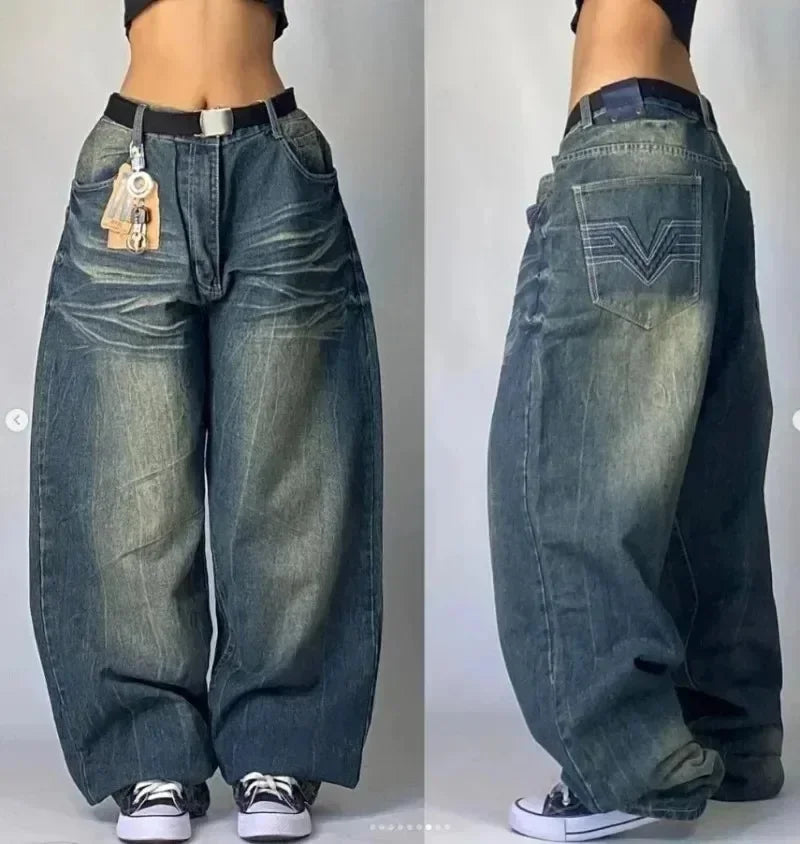 2024 American New Retro Street Hip-hop Loose Jeans Female Y2K Harajuku High Waist Wide Leg Pants Gothic Wide Pants Street Pants