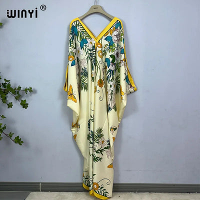 2023 Print Caftans for Women NEW fashion Beachwear WINYI Maxi robes beach V-neck Bohemian long dress Middle East Casual kaftan