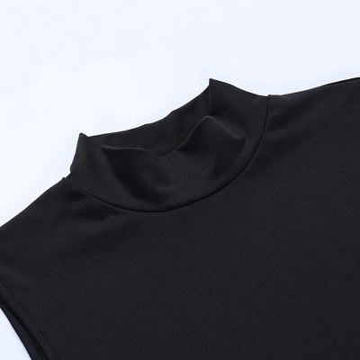 Womens Long Dress Mock Neck Sleeveless Sexy Black Bandage Women Fashion Slim Dress 2025 Summer Women's Evening Party Club Robe