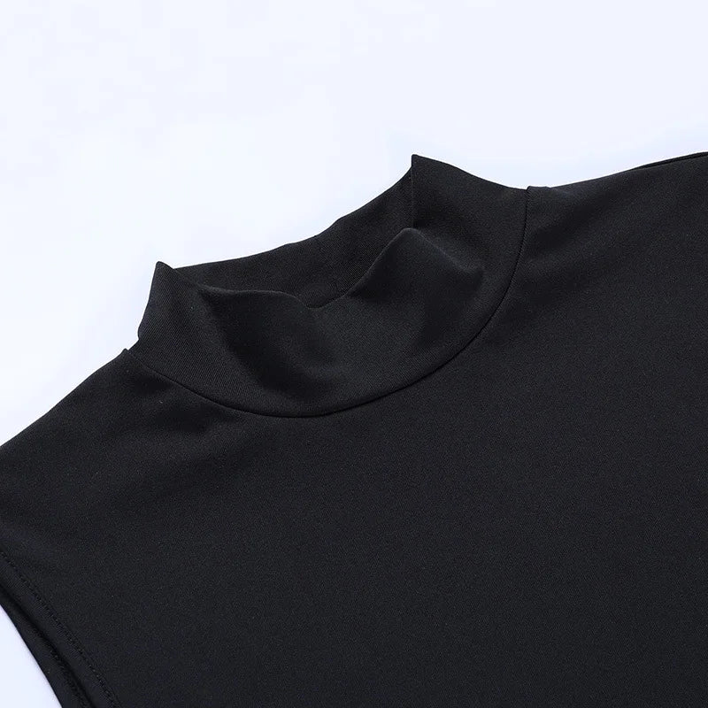 Womens Long Dress Mock Neck Sleeveless Sexy Black Bandage Women Fashion Slim Dress 2025 Summer Women&